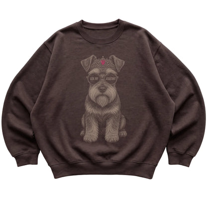 Dark Chocolate Schnauzer Ask My Assistant T-Shirt laid flat