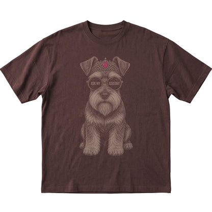Dark Chocolate Schnauzer Ask My Assistant T-Shirt laid flat