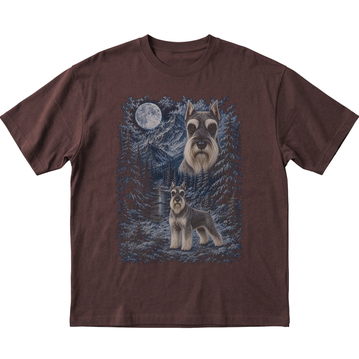 Schnauzer Forest Moon T-Shirt in Dark Chocolate