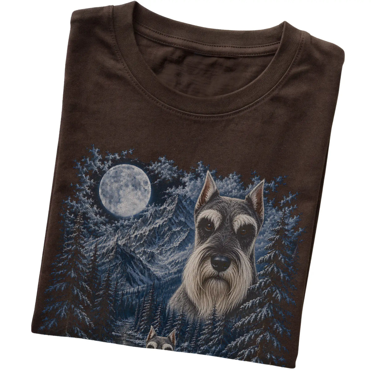 Schnauzer Forest Moon T-Shirt in Dark Chocolate