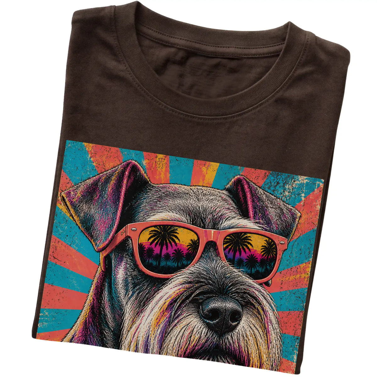Folded Dark Chocolate softstyle T-shirt with a Retro Schnauzer Mama design