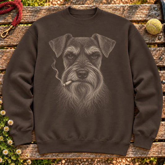 Schnauzer smoking design on a Dark Chocolate sweatshirt