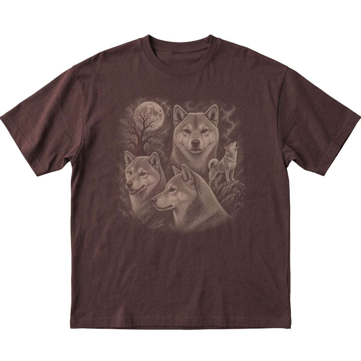 Shiba Inu 90s Moon T-Shirt in Dark Chocolate — flat lay