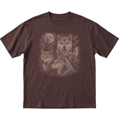 Shiba Inu 90s Moon T-Shirt in Dark Chocolate — flat lay