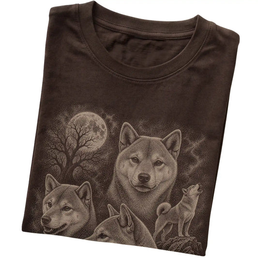 Shiba Inu 90s Moon T-Shirt in Dark Chocolate — folded detail