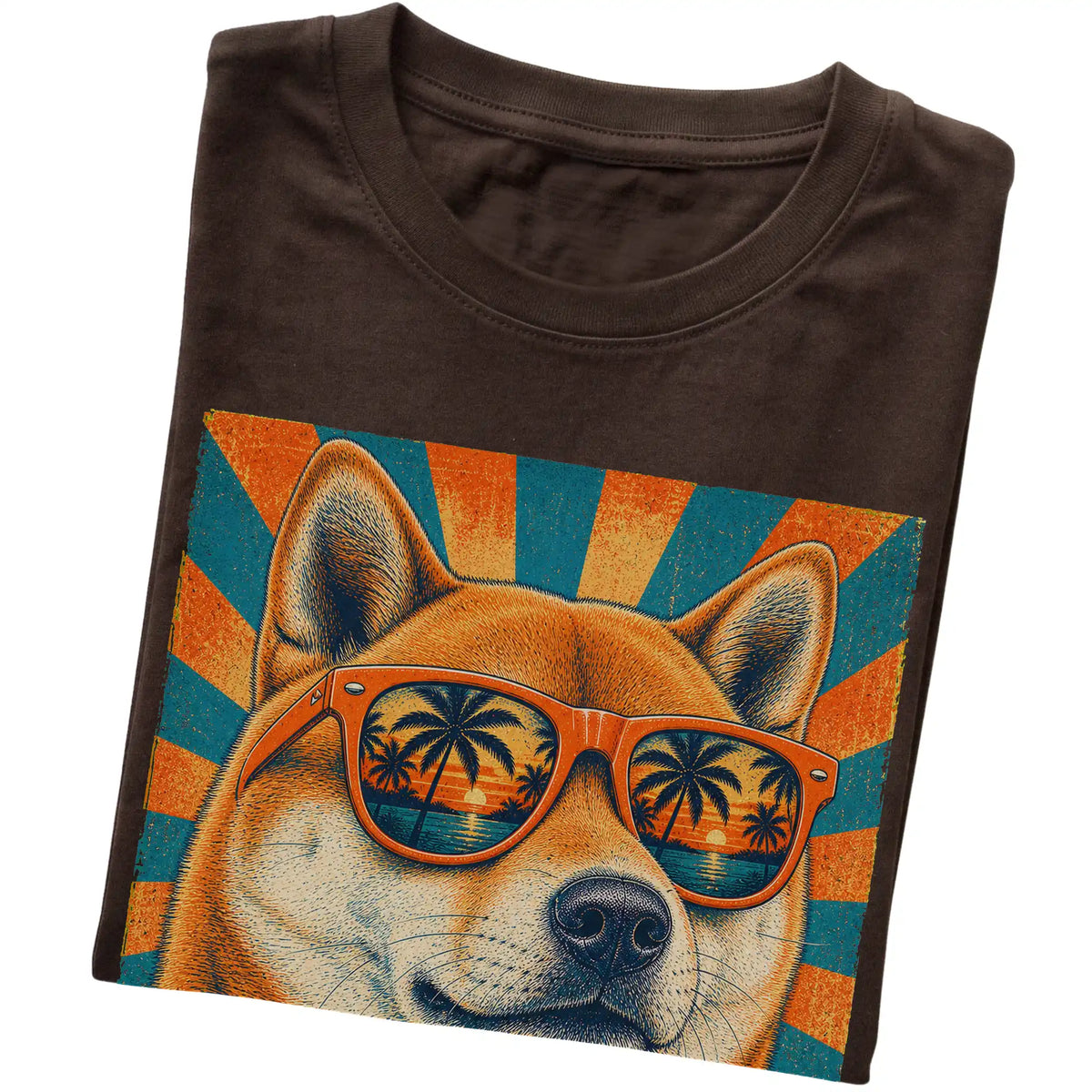 Folded Dark Chocolate softstyle T-shirt with a Retro Shiba Inu Dad design