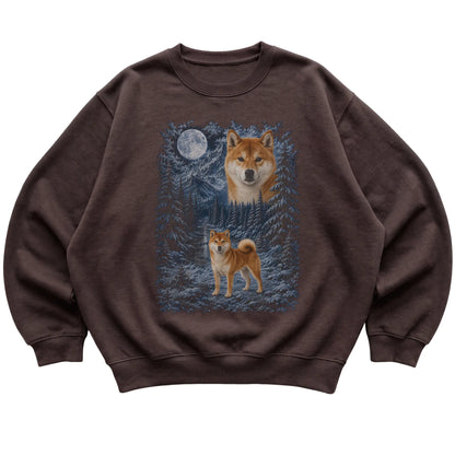 Shiba Inu Forest Moon Sweatshirt in Dark Chocolate
