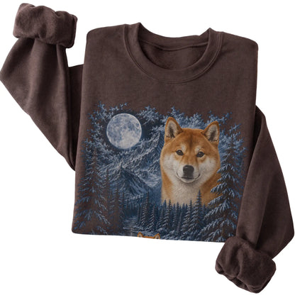 Shiba Inu Forest Moon Sweatshirt in Dark Chocolate