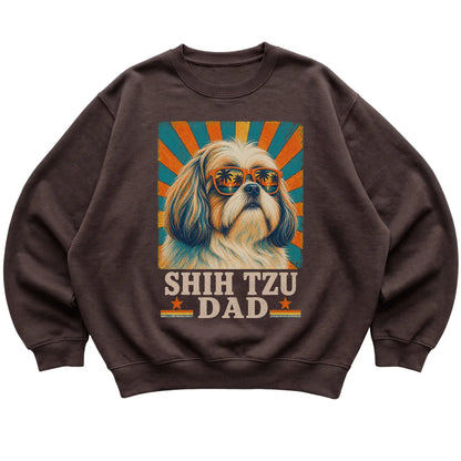 Retro Shih Tzu Dad design on a Dark Chocolate crewneck sweatshirt