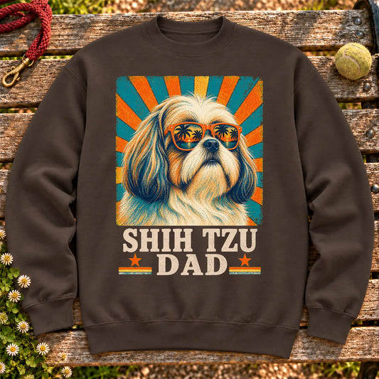 Shih Tzu Dad on a Dark Chocolate crewneck sweatshirt, shown flat