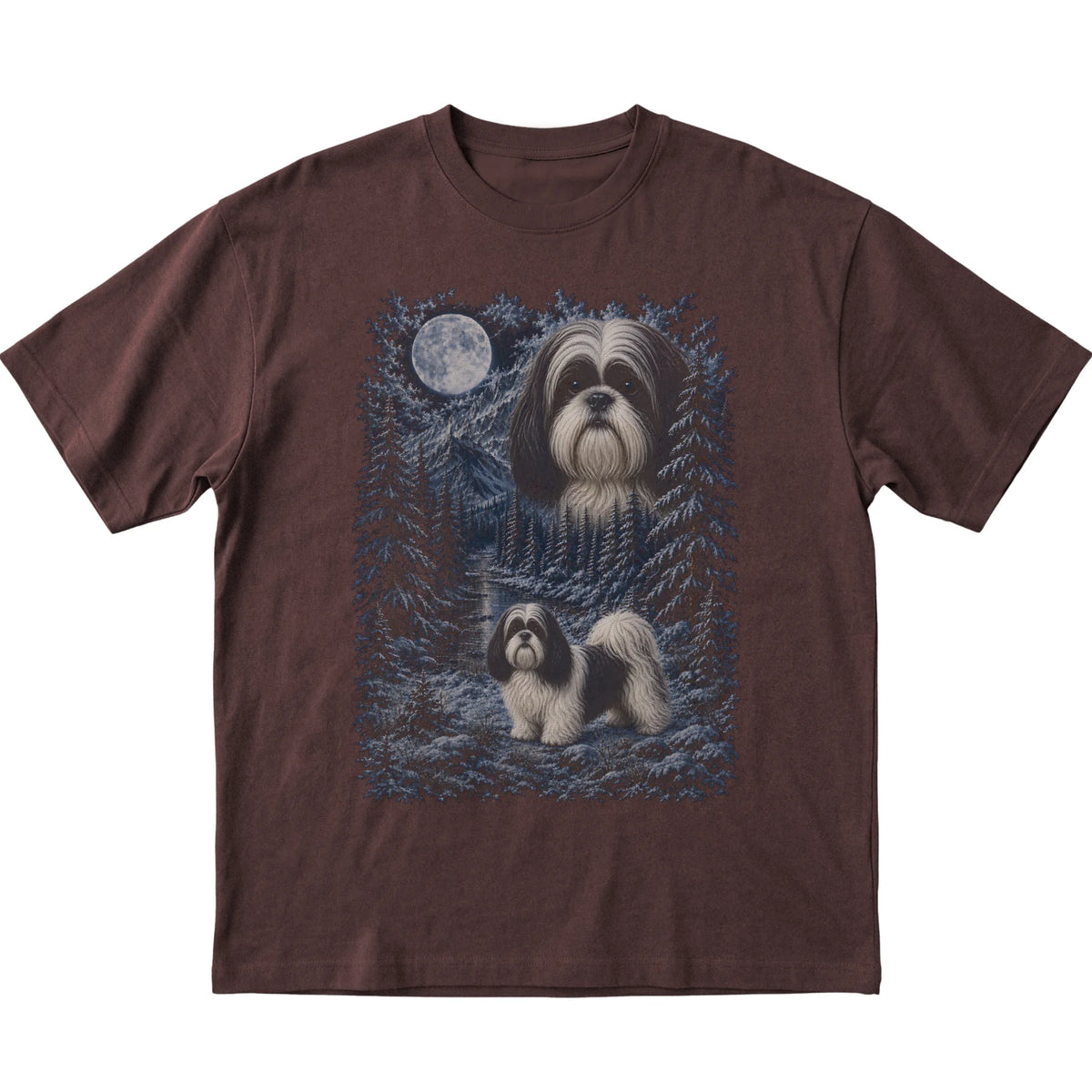 Shih Tzu Forest Moon T-Shirt in Dark Chocolate