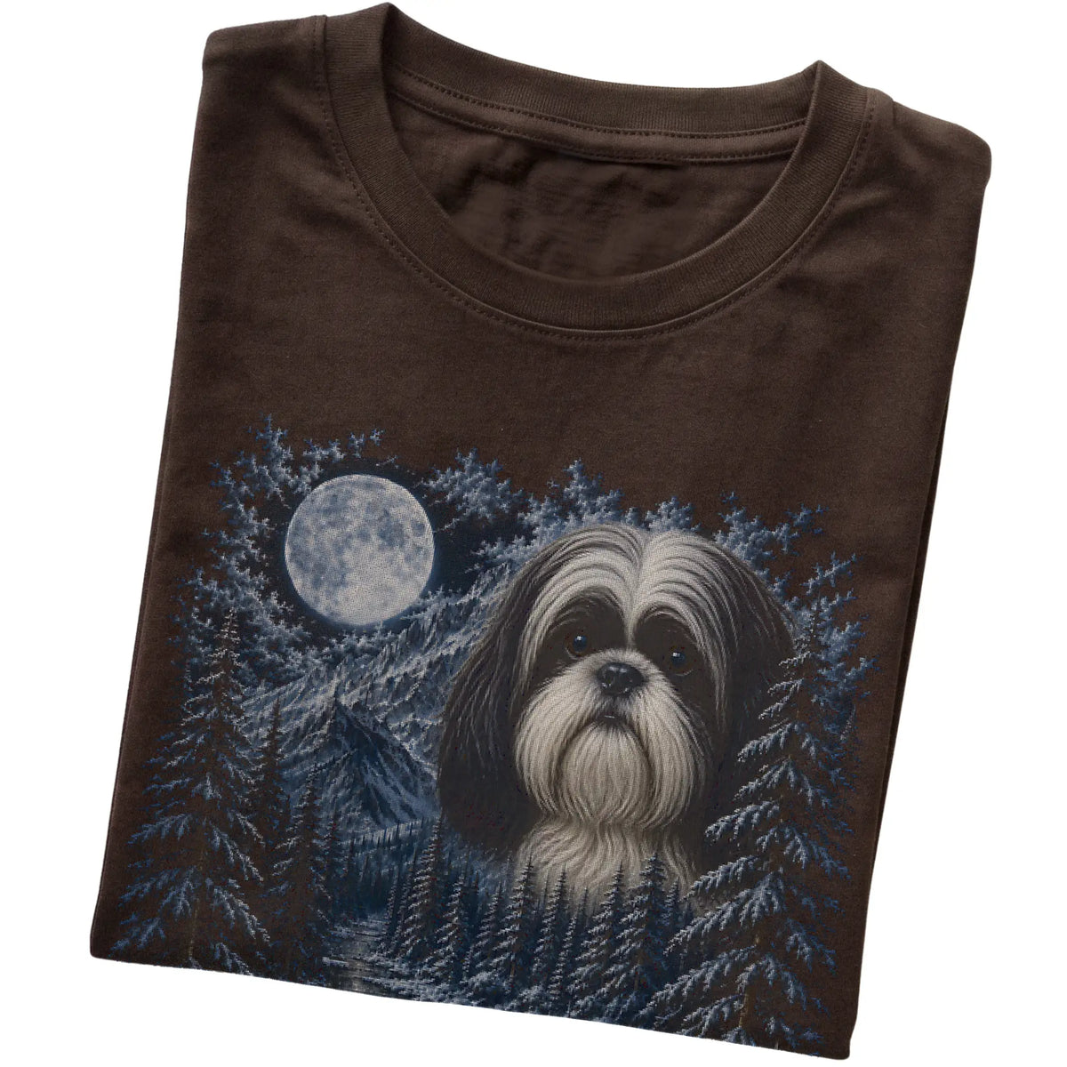 Shih Tzu Forest Moon T-Shirt in Dark Chocolate
