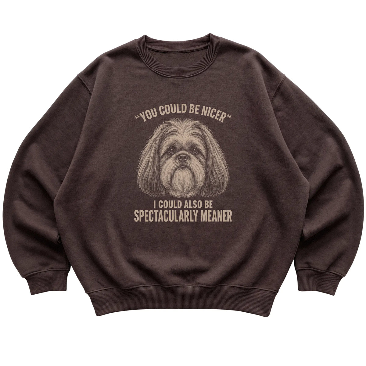 Shih Tzu Guard Dog Sweatshirt in Dark Chocolate — flat lay