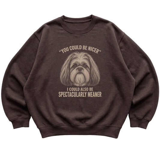 Shih Tzu Guard Dog Sweatshirt in Dark Chocolate — flat lay