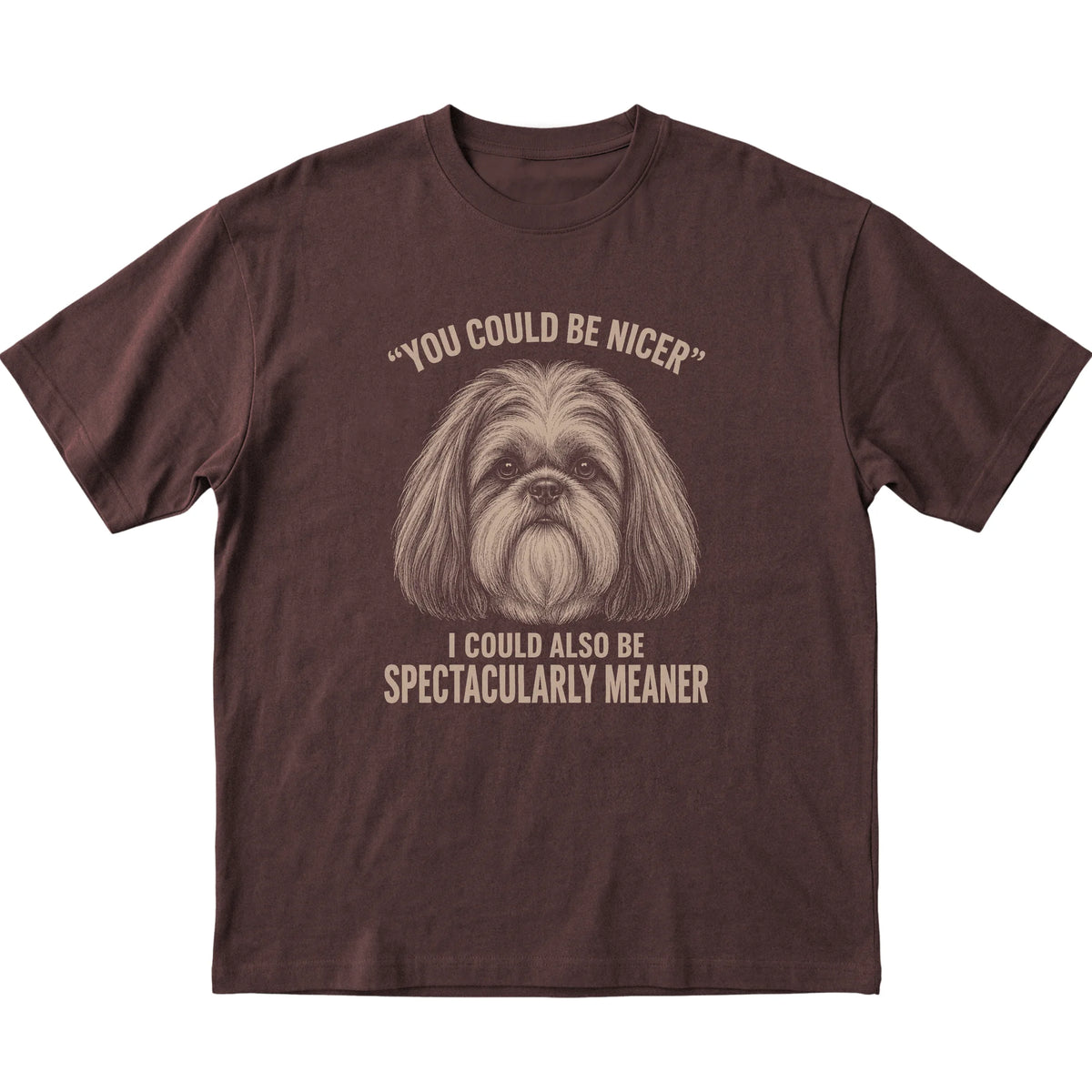Shih Tzu Guard Dog T-Shirt in Dark Chocolate — flat lay