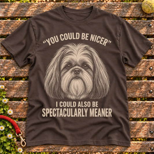 Shih Tzu Guard Dog on a Dark Chocolate T-shirt, shown flat