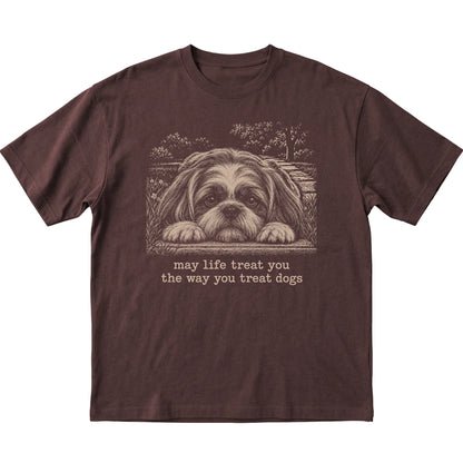 Shih Tzu Karma Softstyle T-shirt in Dark Chocolate — Flat Lay