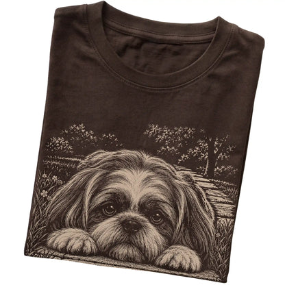 Shih Tzu Karma Softstyle T-shirt in Dark Chocolate — Folded Detail