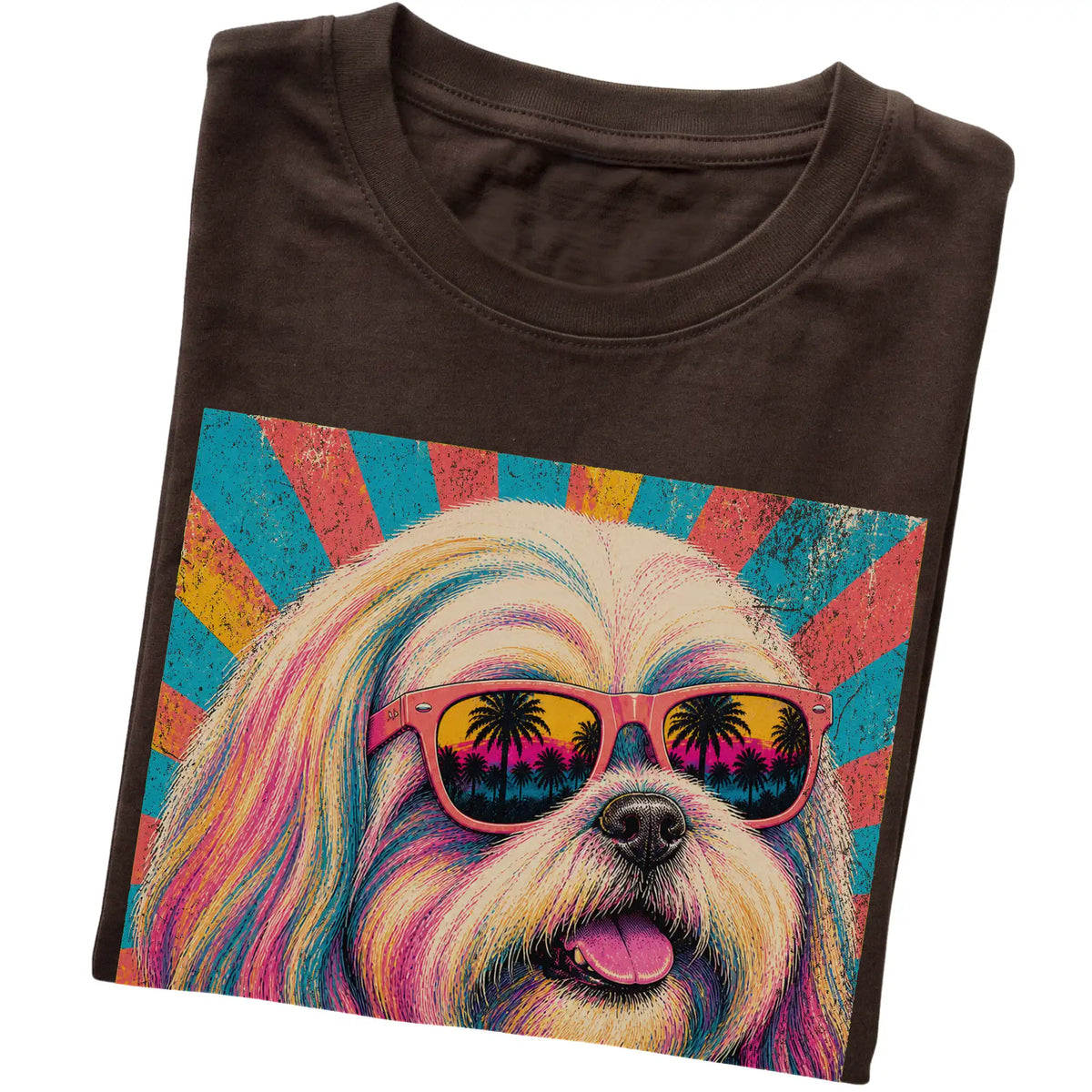 Folded Dark Chocolate softstyle T-shirt with a Retro Shih Tzu Mama design