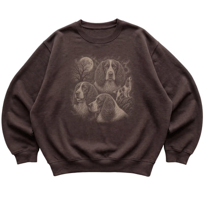 Springer Spaniel 90s Moon Sweatshirt in Dark Chocolate — flat lay
