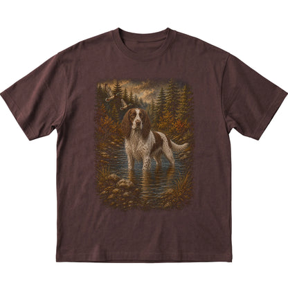 Springer Spaniel Duck Hunting T-Shirt in Dark Chocolate