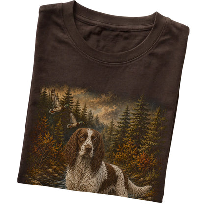 Springer Spaniel Duck Hunting T-Shirt in Dark Chocolate