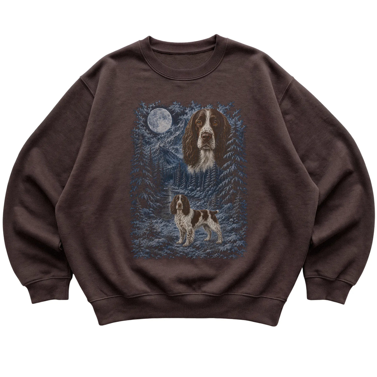 Springer Spaniel Forest Moon Sweatshirt in Dark Chocolate