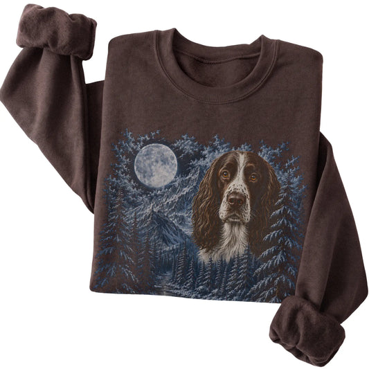 Springer Spaniel Forest Moon Sweatshirt in Dark Chocolate
