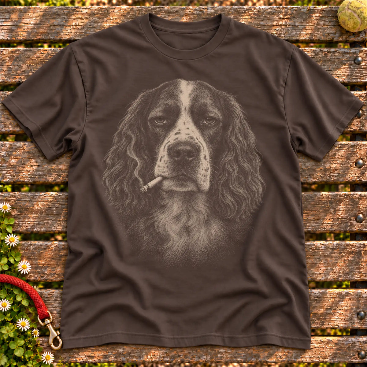 Springer Spaniel smoking design on a Dark Chocolate t-shirt