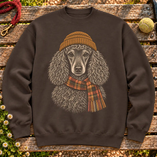 Dark Chocolate sweatshirt with vintage Poodle beanie-and-scarf portrait