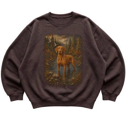 Vizsla Duck Hunting Sweatshirt in Dark Chocolate