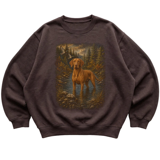 Vizsla Duck Hunting Sweatshirt in Dark Chocolate