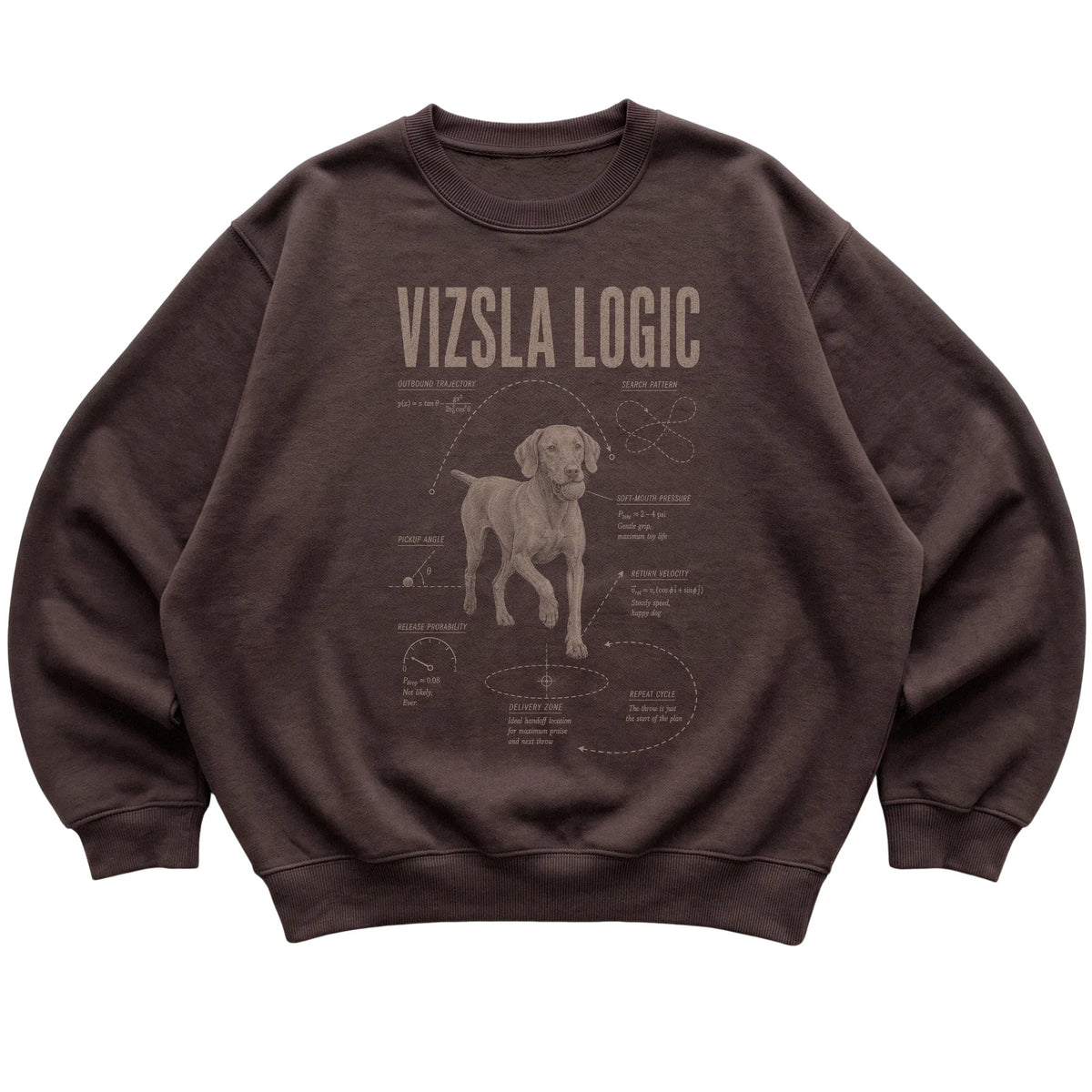 Dark Chocolate Vizsla Logic sweatshirt laid flat