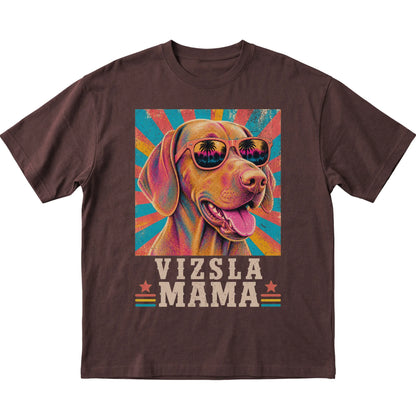 Retro Vizsla Mama design on a Dark Chocolate softstyle T-shirt