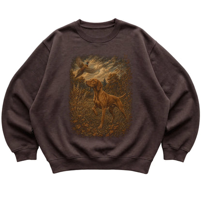 Vizsla Pheasant Hunting Sweatshirt in Dark Chocolate