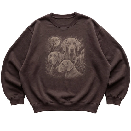 Weimaraner 90s Moon Sweatshirt in Dark Chocolate — flat lay