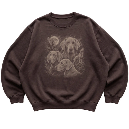 Weimaraner 90s Moon Sweatshirt in Dark Chocolate — flat lay