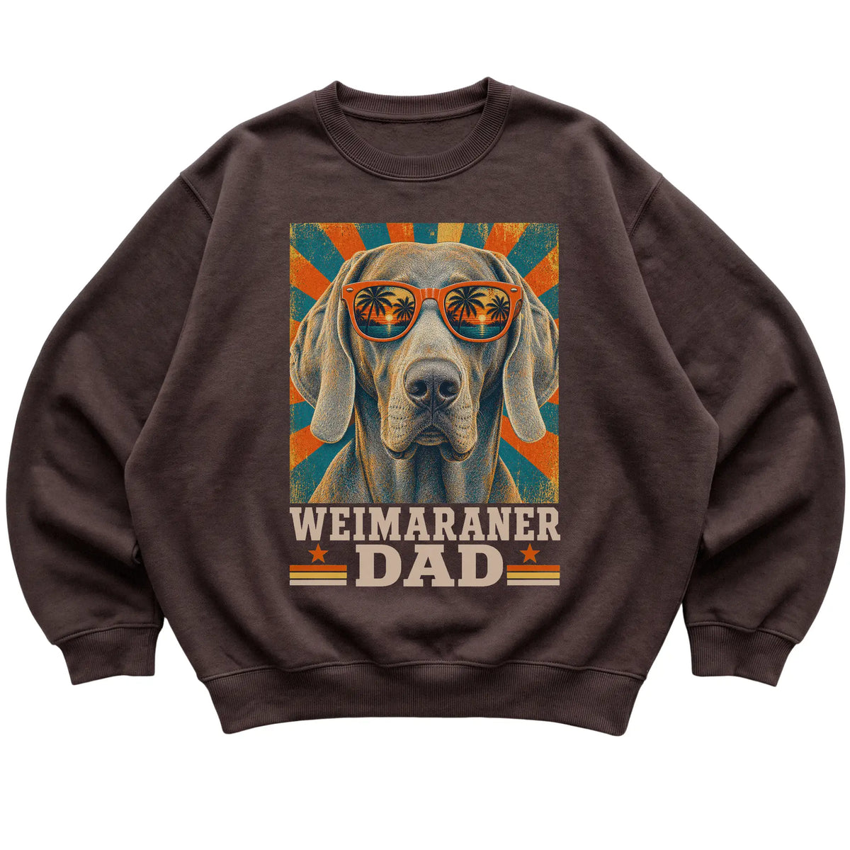 Retro Weimaraner Dad design on a Dark Chocolate crewneck sweatshirt