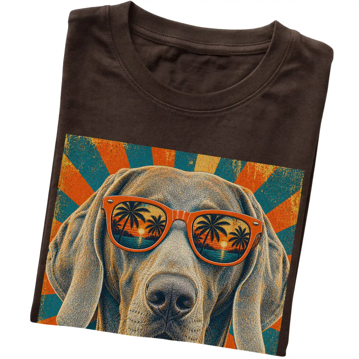 Folded Dark Chocolate softstyle T-shirt with a Retro Weimaraner Dad design