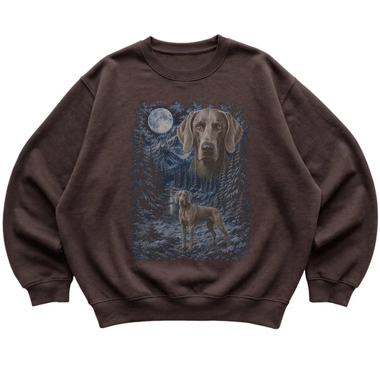 Weimaraner Forest Moon Sweatshirt in Dark Chocolate