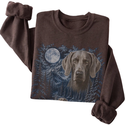 Weimaraner Forest Moon Sweatshirt in Dark Chocolate