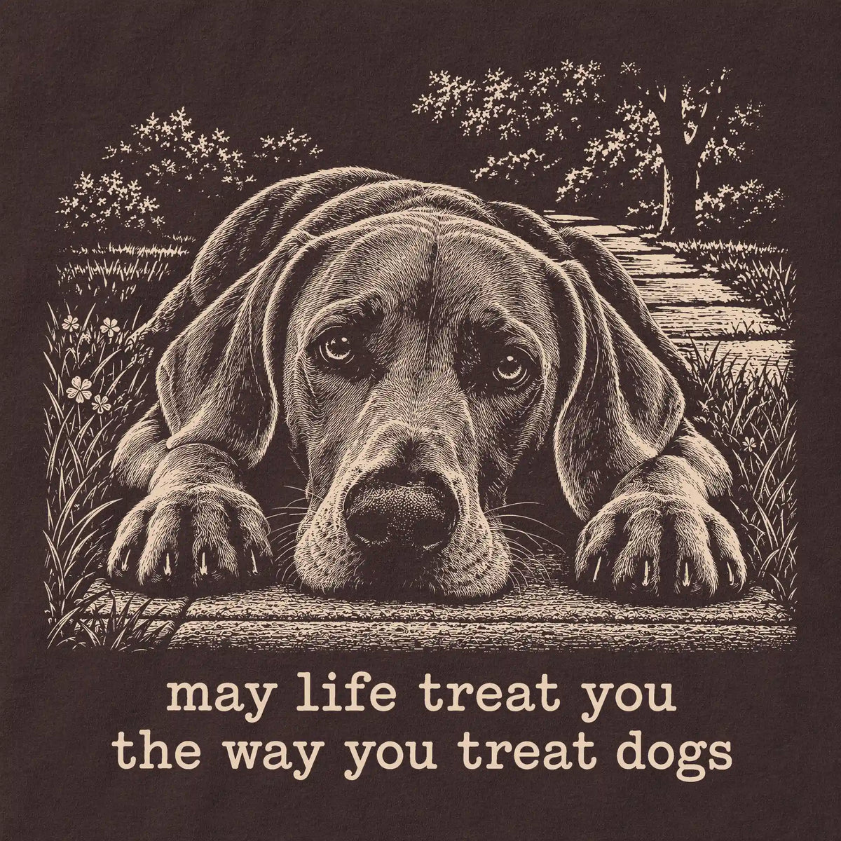Weimaraner Karma crewneck sweatshirt in Dark Chocolate — Design Detail