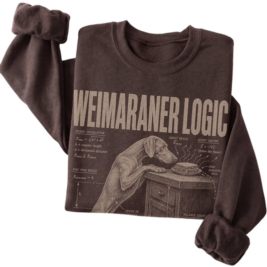 Dark Chocolate Weimaraner Logic sweatshirt folded detail