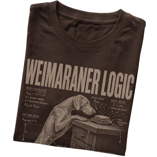 Dark Chocolate Weimaraner Logic T-Shirt folded detail