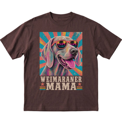 Retro Weimaraner Mama design on a Dark Chocolate softstyle T-shirt