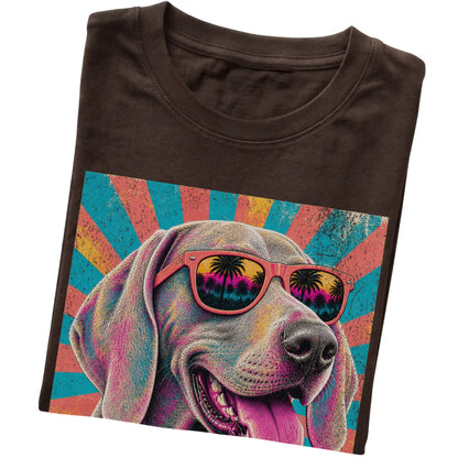 Folded Dark Chocolate softstyle T-shirt with a Retro Weimaraner Mama design