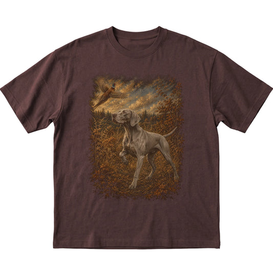 Weimaraner Pheasant Hunting T-Shirt in Dark Chocolate