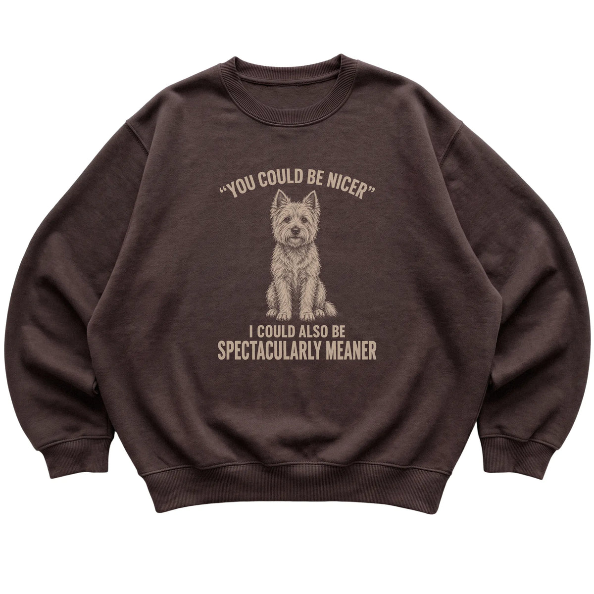Westie Guard Dog Sweatshirt in Dark Chocolate — flat lay