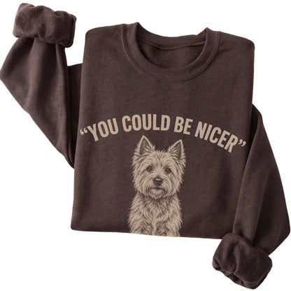 Westie Guard Dog Sweatshirt in Dark Chocolate — folded detail