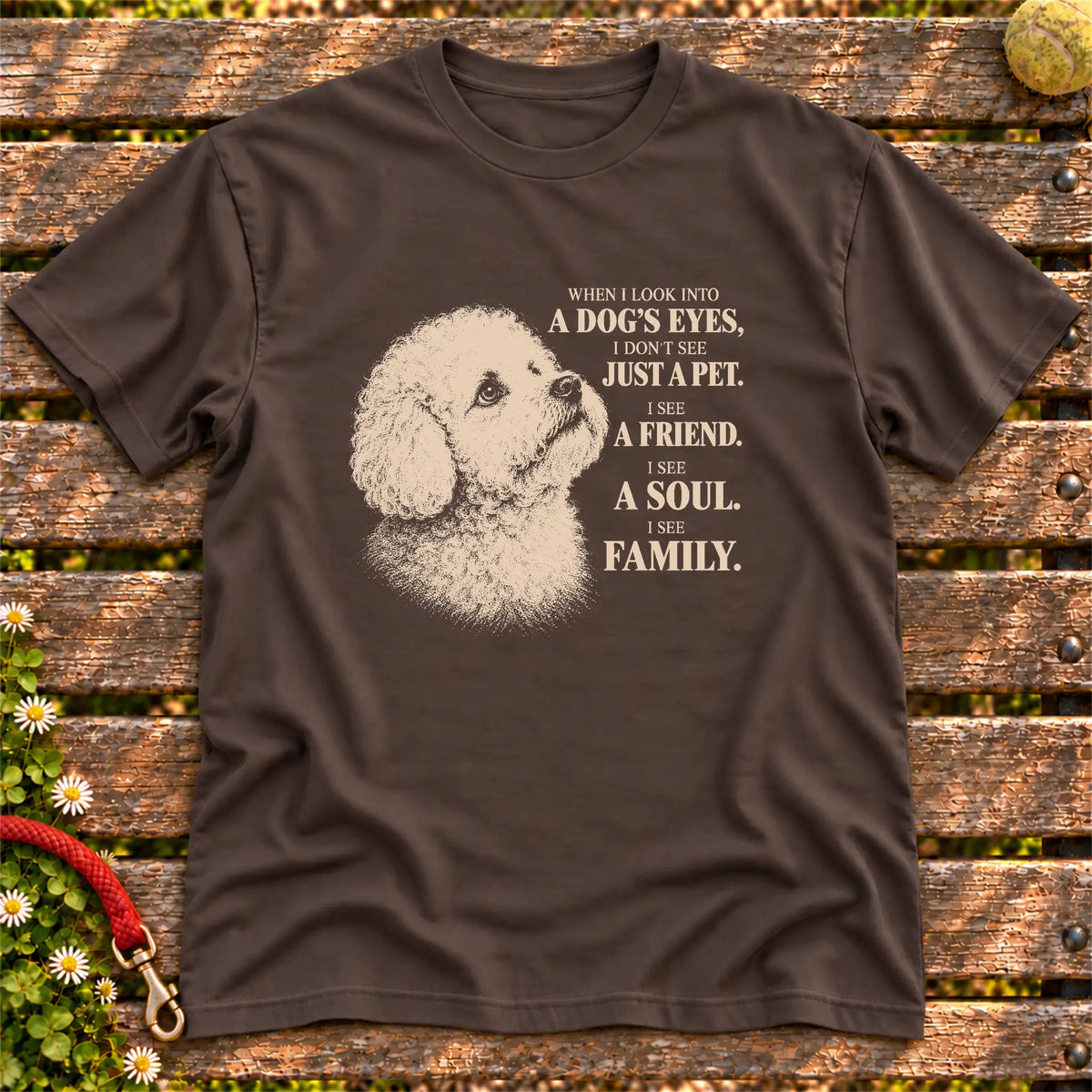 Dark Chocolate Gildan® Softstyle T-shirt featuring the Bichon Frise More Than a Pet design.